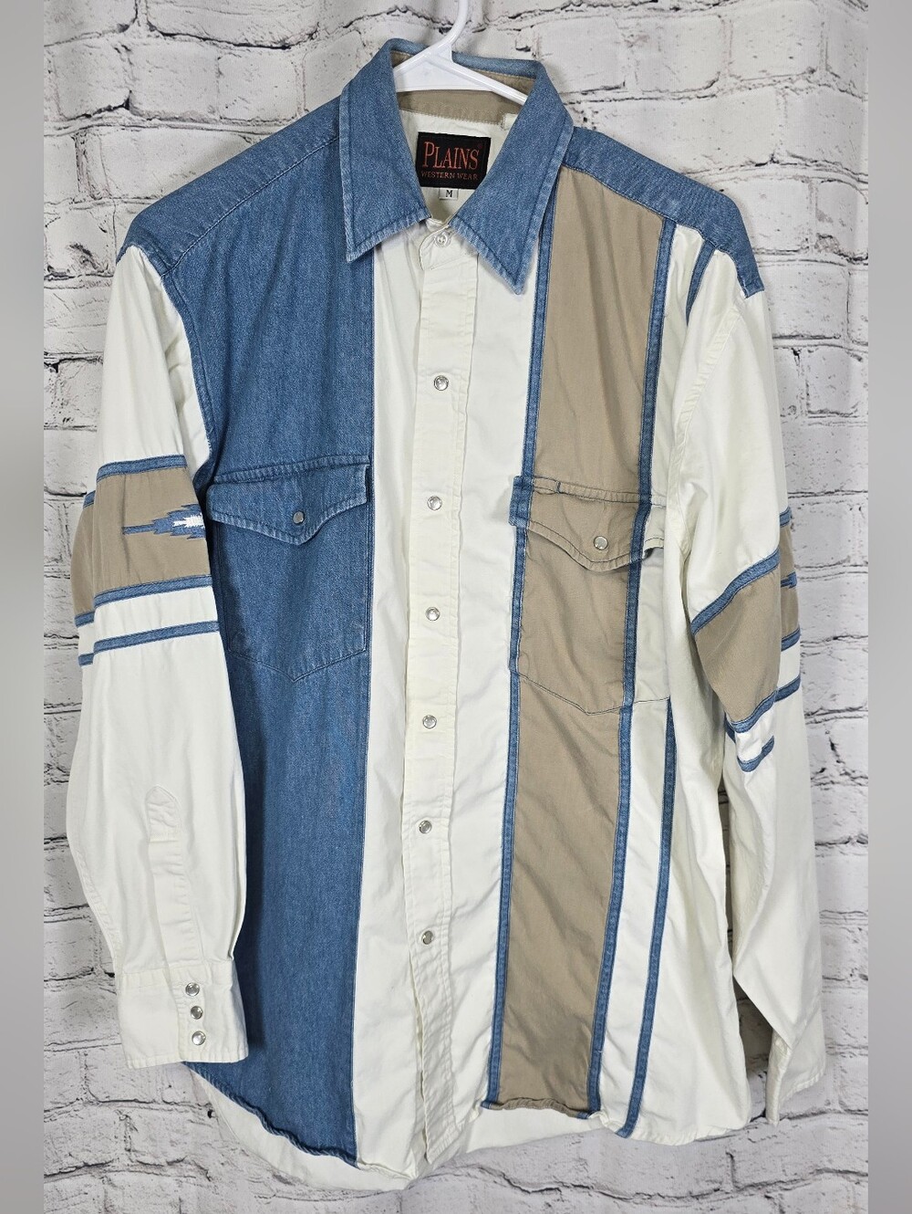 Vintage Plains Western Wear Pearl Snap Button Down Long Sleeve Shirt Size Medium - Picture 1 of 8